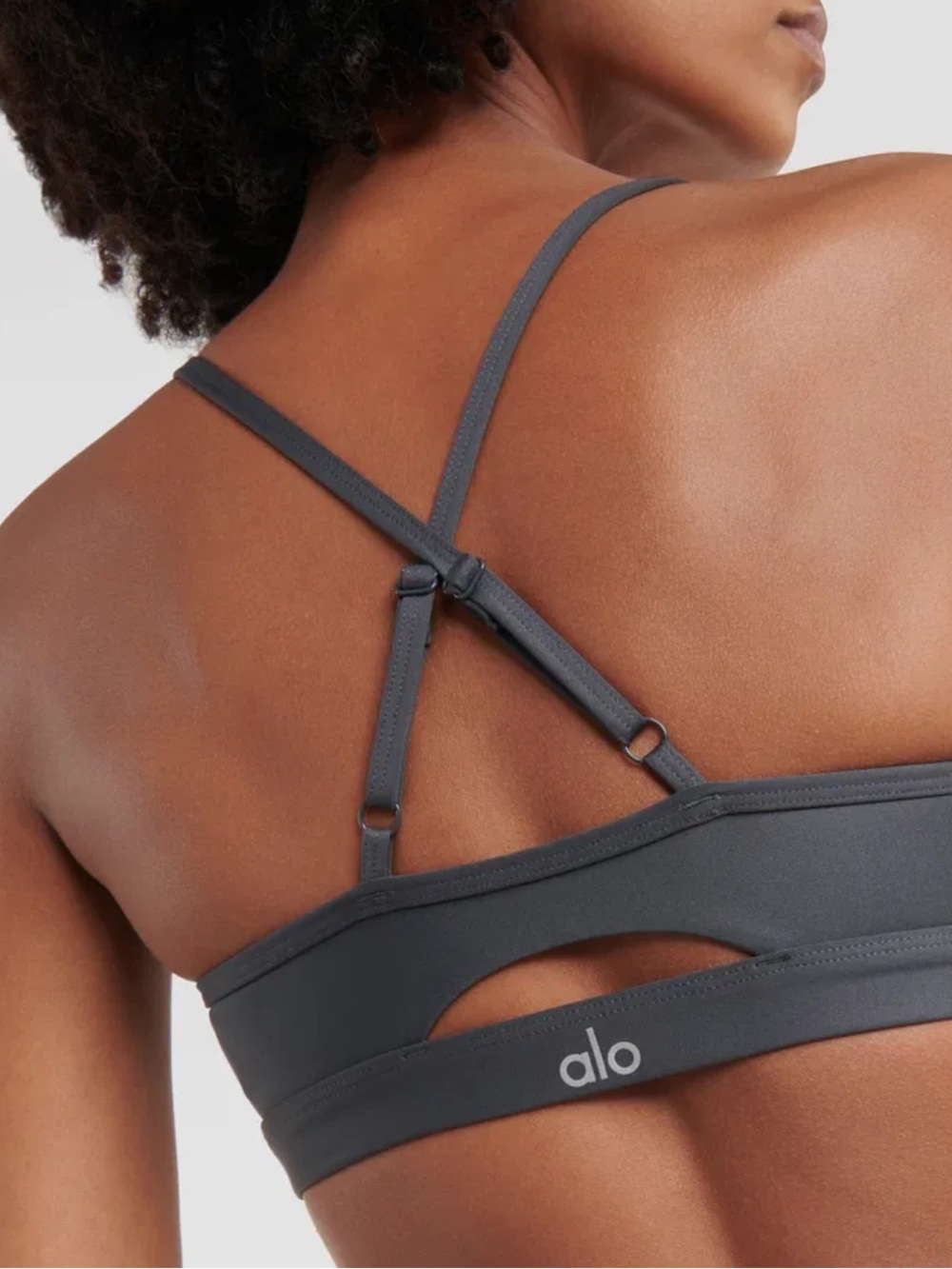 ALO Yoga Intrigue Sports Bra in Dark Gray Airlift